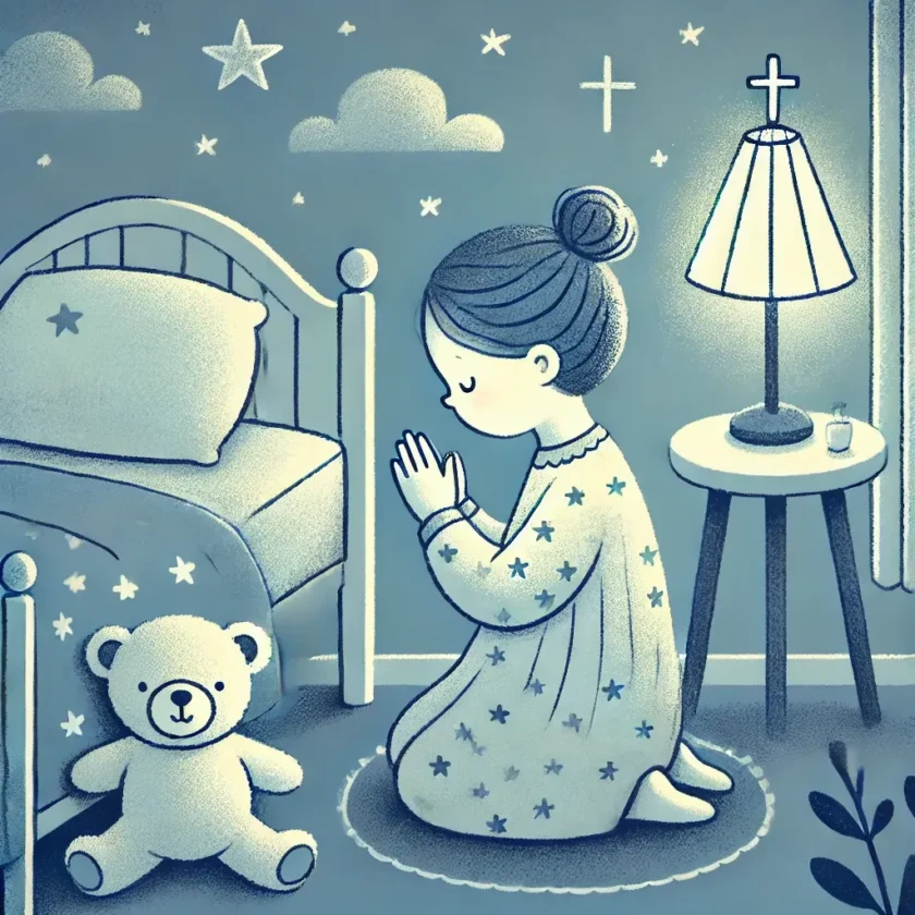 A peaceful and gentle illustration of a child pray