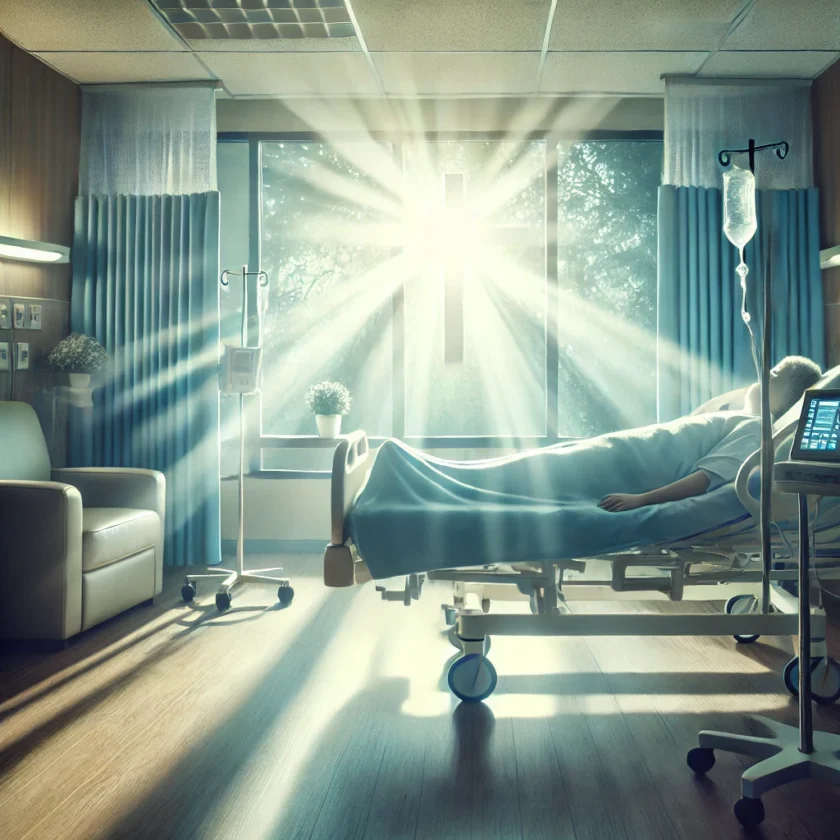 A serene hospital room where a patient is resting 1