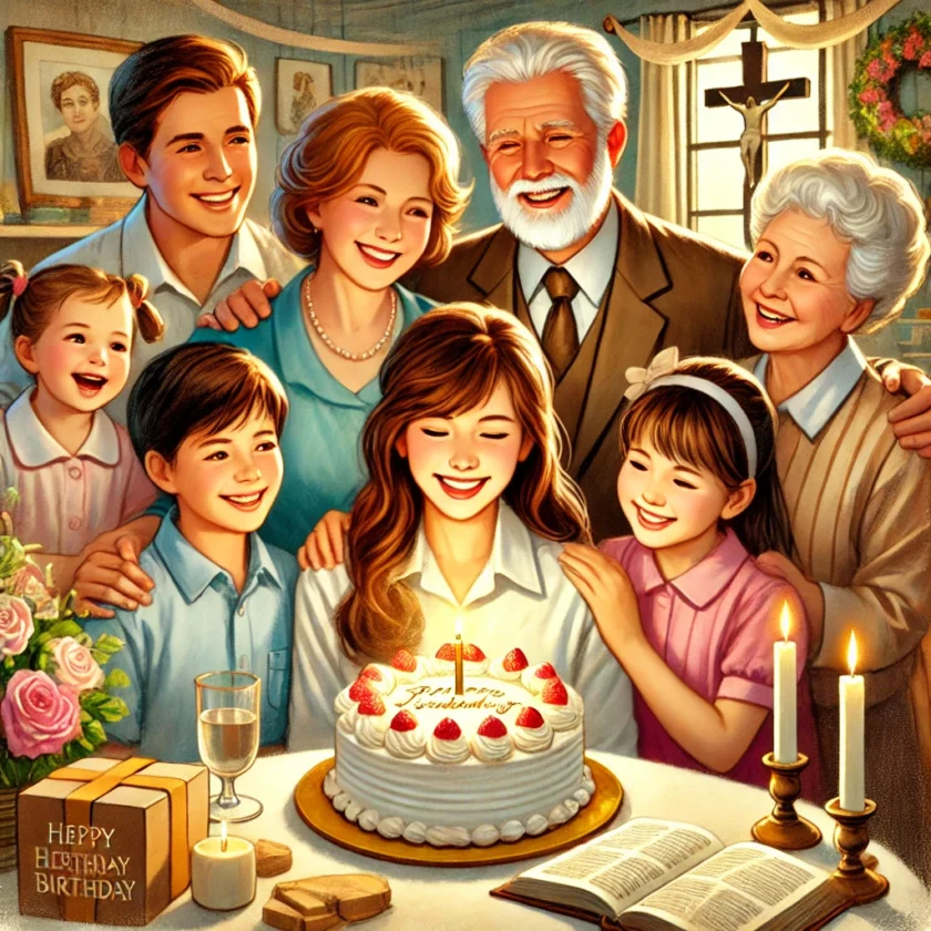 A warm and loving illustration of a family celebra